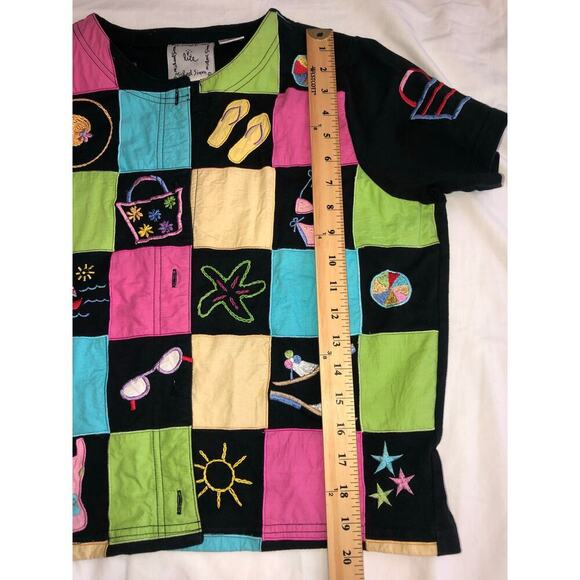 Michael Simon Size M Shirt Embroidered Patchwork Color Block Summer Beach Black - Picture 7 of 7